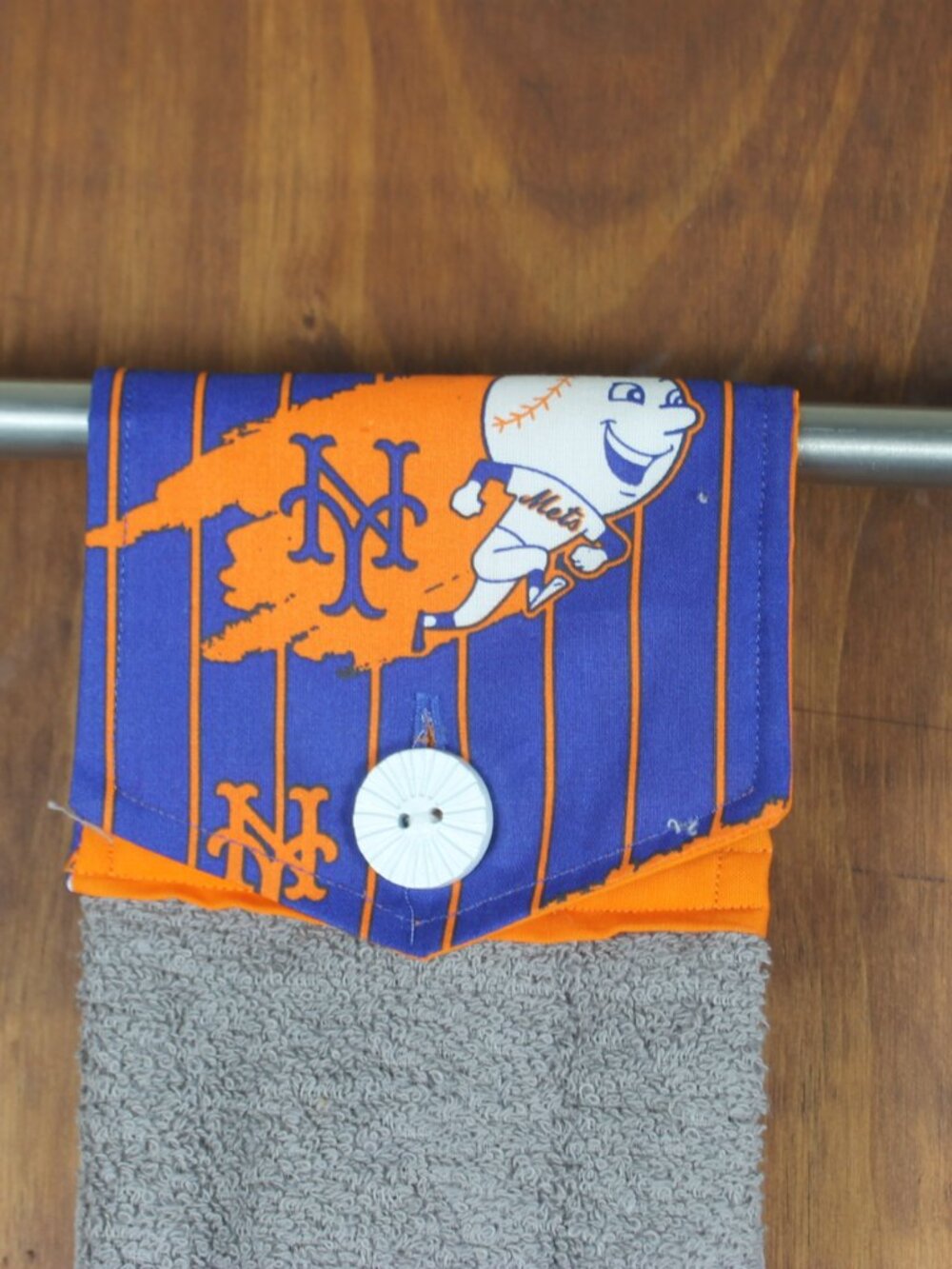 New York Mets Blue Orange Gray Cotton Handmade Hanging Hand Towel Button Closure